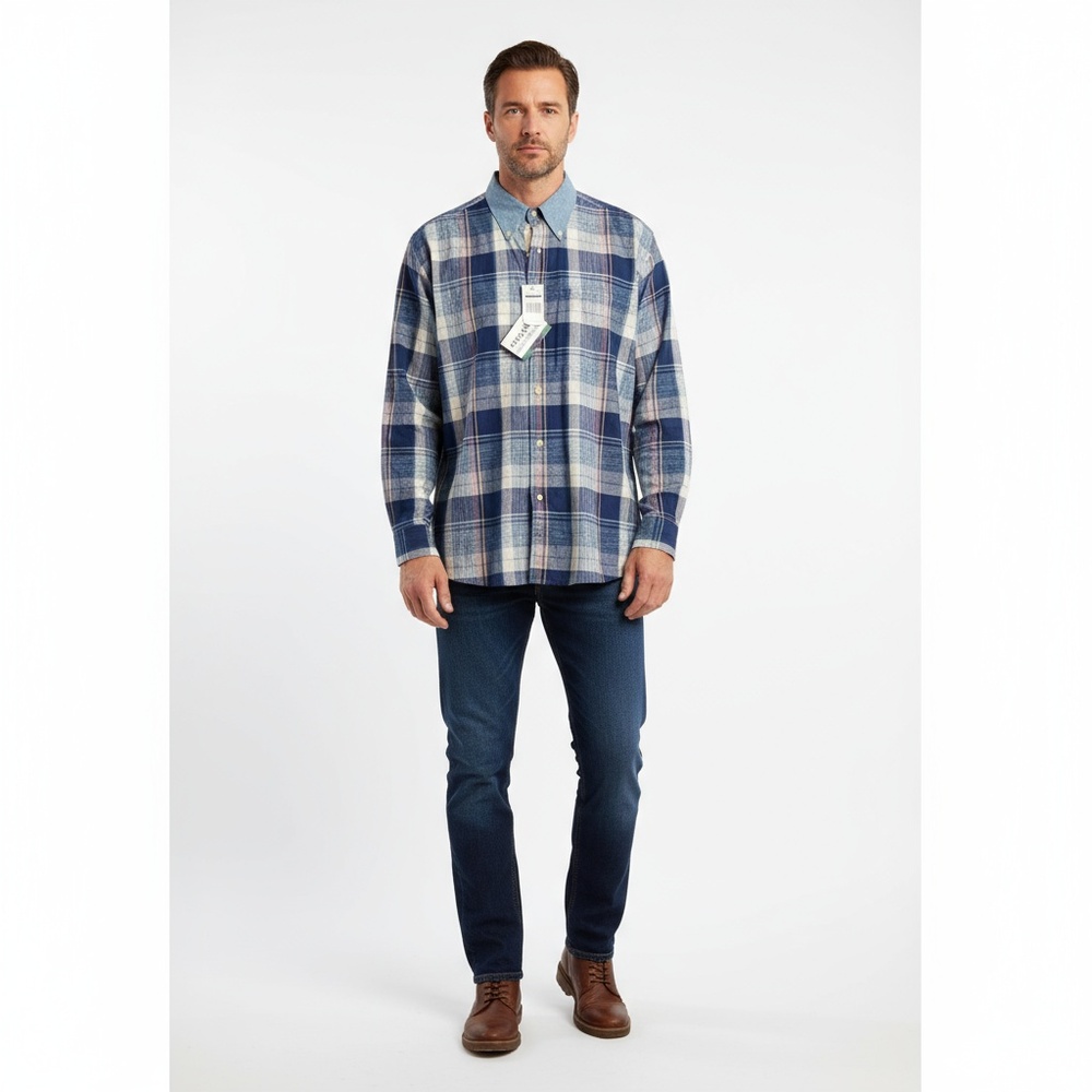 NWT Alexander Julian Mens Blue Plaid Button-Down Shirt Long Sleeve Vintage - Picture 4 of 8